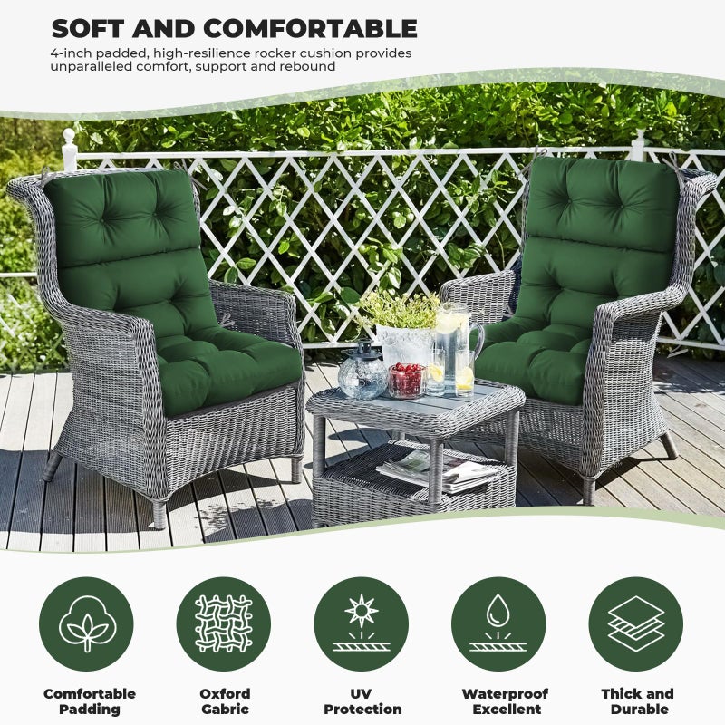 DANGHOOGY Outdoor/Indoor High Back Chair Cushion  Waterproof Outdoor Rocking Chair Cushion with Ties  Tufted Replacement Seat Cushions for Outdoor Furniture  Green - Image 2